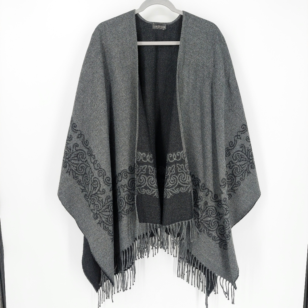 Fiori Di Firenze Gray Black Blanket Shawl Wrap, OS - Picture 2 of 8